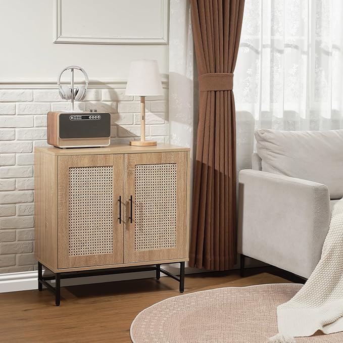 Storage Cabinet with PE Rattan Door, Sideboard Buffet Kitchen Cabinet, Modern Stylish Accent Furniture for Dining Room, Bedroom, Hallway, Living Room, Coffee Bar, Corner, Natural