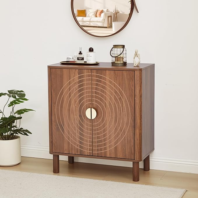 Sideboard Buffet Cabinet, Kitchen Sideboard Cabinet with 2 Doors and Adjustable Shelf, Wood Coffee Bar Console Table for Living Room, Dining Room, Hallway (Walnut)