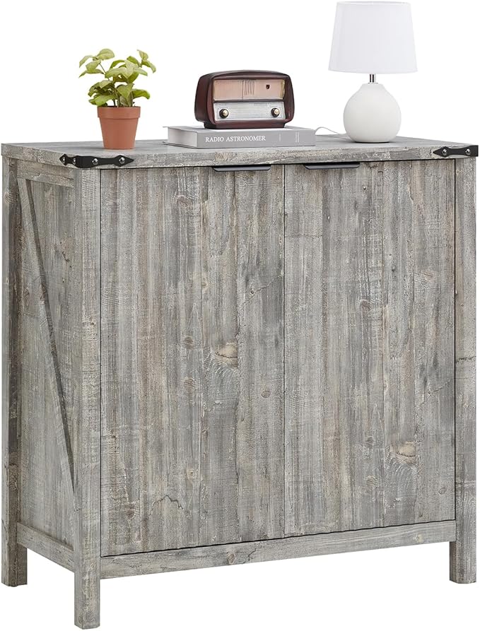 32-inch Fluted Sideboard Cabinet - Rustic Modern Farmhouse Storage Organizer with Adjustable Shelves, Coffee Bar, Entryway Furniture for Kitchen, Living Room (Grey)
