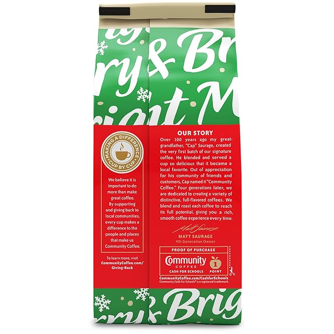 Community Coffee Christmas Blend Ground Coffee, Medium Roast, 12 oz Bag (Pack of 6)