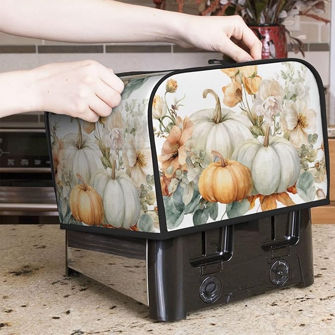 Toaster Cover 4 Slice Pumpkin Thanksgiving Botanical Watercolor Kitchen Small Appliance Covers with Pockets Dust and Fingerprint Protection