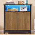 AOGLLATI Sideboard Buffet Storage Cabinet,Buffet Table with Storage & Led Lights, Coffee Bar Cabinet for Kitchen Entryway Living Room, Wood & Black
