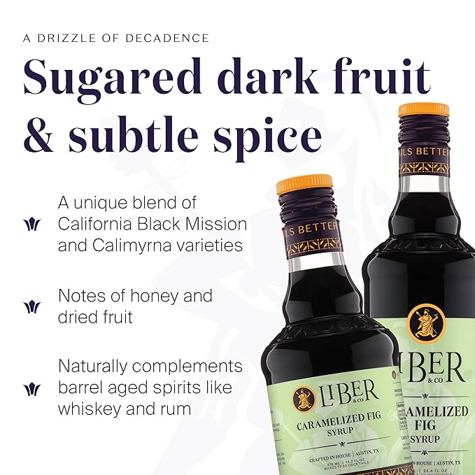 Liber & Co. Caramelized Fig Syrup - Made with California Mission & Calimyrna Figs - Perfect for Old Fashioneds, Manhattans & Aged Spirit Cocktails - Makes 25 Drinks - Craft Cocktail Mixer (12.7 oz)