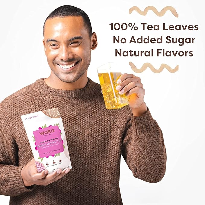 Waka Instant Tea Mix, 2 Bag Bundle - 100% Tea Leaves, No Additives, Unsweetened Tea Powders - Raspberry Flavored & Lemon Flavored Green (4.5oz Each)