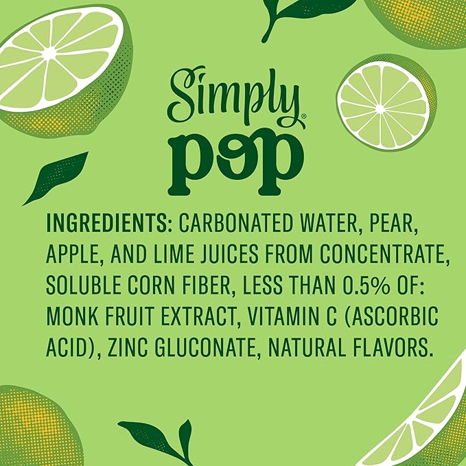 Simply POP Prebiotic Soda Lime Cans, 12 fl oz, 12 Pack