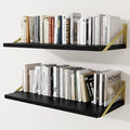 Deep Wall Shelves 30"W x 12"D Engineered Wood Floating Shelves for Wall, Sturdy Metal Bracket(Gold) Bookshelves Home Decor Storage for Living Room Bedroom Bathroom Kitchen, Set of 2, Black Finish