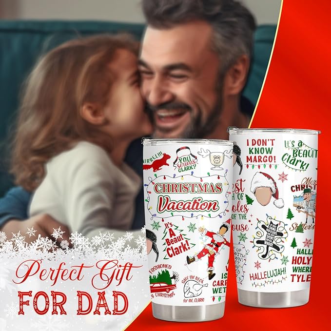 34HD Christmas Movie Tumbler with Lid - 20 oz Stainless Steel Mug, Character Mug for Christmas Gifts