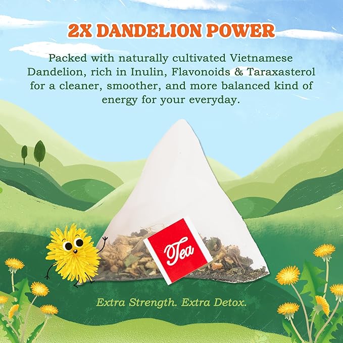 LoveinTea Dandelion Herbal Tea Bags, Detox Tea, 100% Natural Vietnamese Dandelion Blend, Caffeine-Free, Plant-Based Pyramid Bags, 30 Count