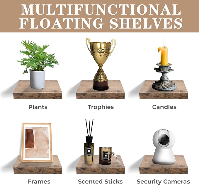 Sorbus Square Floating Shelf for Wall - 4 Small Shelves with Invisible Mounting Brackets for Living Room Decor, Bedroom, Bathroom Decor, Home & Kitchen - 9" Wall Shelf to Display Photos Trophies