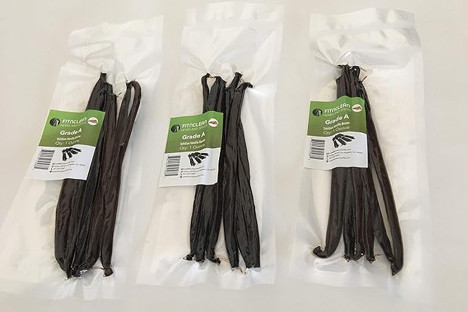 1oz Vanilla Beans Grade A Tahitian for Extract, Cooking and Baking by FITNCLEAN VANILLA| 1 Ounce Bulk 6"-7" Moist Fresh Gourment NON-GMO Pods