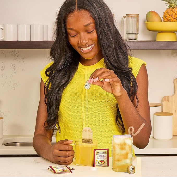 Twinings Mango & Pineapple Herbal Tea Individually Wrapped Bags, 20 Count (Pack of 2), Naturally Caffeine-Free, Enjoy Hot or Iced, 20 Teabags