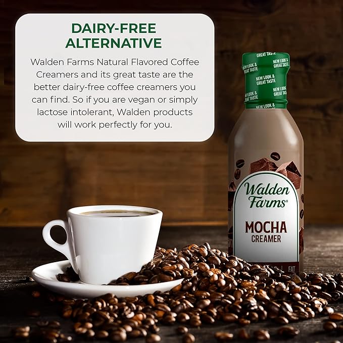 Walden Farms Mocha Coffee Creamer – Zero Calorie, Fat-Free, Sugar-Free, Low Carb, Keto-Friendly, Dairy-Free, Vegan – 2-Pack, 12 oz Bottles