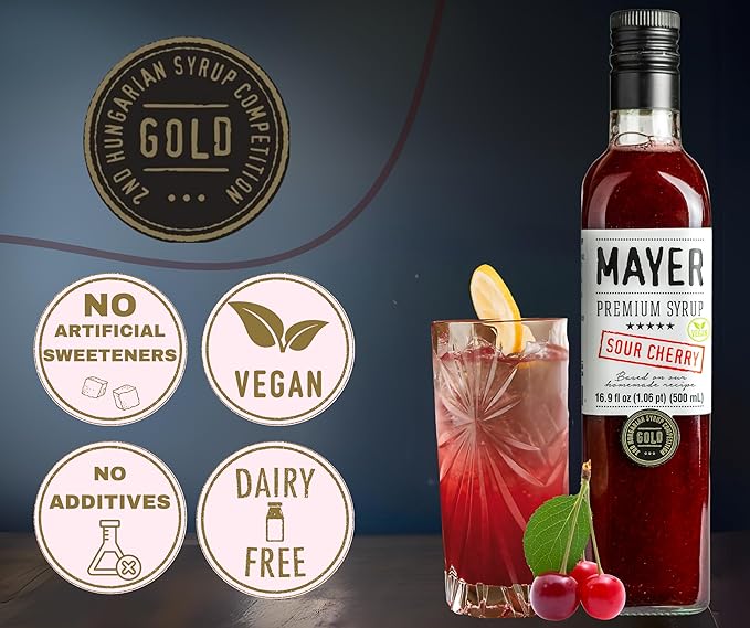 Mayer Hungarian Sour Cherry Syrup – Award-Winning Cherry Syrup for drinks, All-Natural, Gluten-Free (16.9 oz) – Ideal Cocktail & Drink Mixer, and Coffee Syrup, No Artificial Additives. (2 Pack)