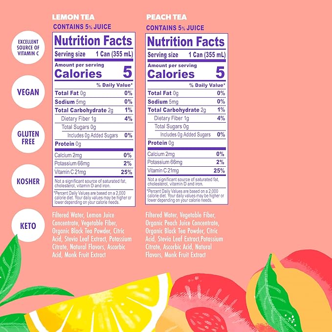 Swoon Sugar Free Iced Tea Classics Variety Pack - Zero Sugar Drinks in Lemon, Raspberry, Peach, Half & Half Flavours - Low Carb, Paleo-Friendly, Gluten-Free Keto Iced Tea - 12 fl.oz (Pack of 12)