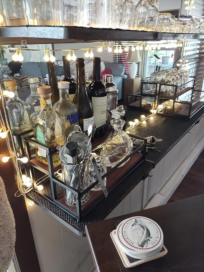 THYGIFTREE Liquor Bottle Display Shelf 2 Tier Rack Holder Bar Shelf Stand for Wine Whiskey Risers Organizer Kitchen Countertop