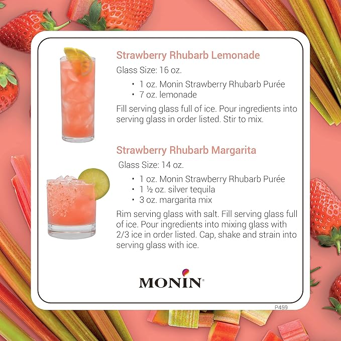 Monin - Strawberry Rhubarb Purée, Tart & Sweet Purée, Made with Real Fruit & Vegetable Juices, Antioxidant-Rich, Fruit Purée for Cocktails, Smoothies, Cooking, Baking, & More, Clean Label (1 Liter)