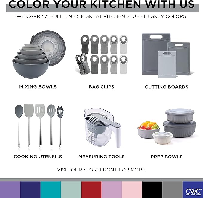 COOK WITH COLOR Prep Bowls with Lids- Wide and Deep Nesting Plastic Small Mixing Bowl Set with Lids, 12 Piece Set - Wide Bowls, Gray