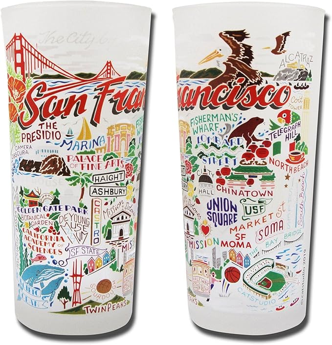 Catstudio Drinking Glass, San Francisco Frosted Glass Cup for Kitchen, Drinking Glasses, 15oz Dishwasher Safe Tumbler, Wedding Gifts