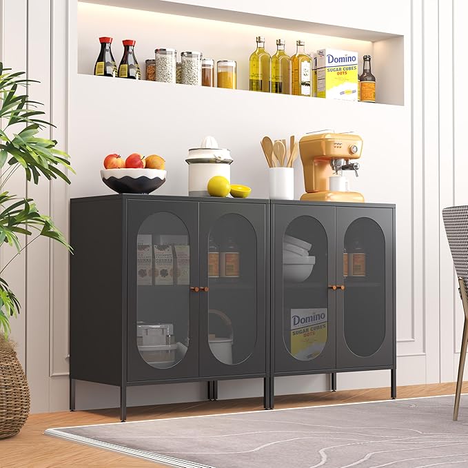 2 Door Accent Cabinet,Metal Storage Cabinet with Adjustable Shelf,Buffet Sideboard for Bed Room,Living Room,Entryway,Hallway,Home,Hotel,Office,Garage,Kitchen,1 Removable Shelf.