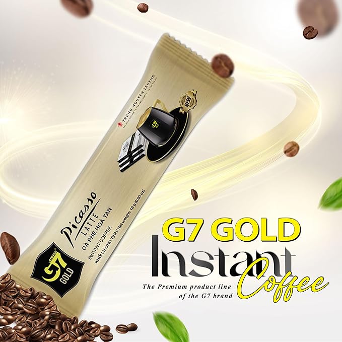 TRUNG NGUYEN G7 Gold Picasso Latte Instant Coffee Single Served Sticks for Energy Boost (8.9 oz - Box of 14 Sticks)