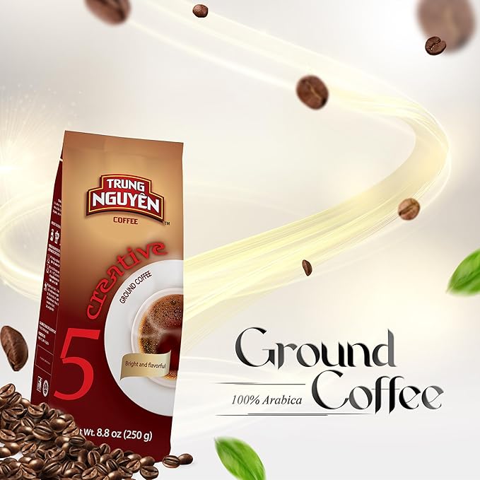 TRUNG NGUYEN COFFEE Creative 5, Ground Coffee, 100% Arabica, 8.8 Ounce, Medium Roast, Bright and Flavorful