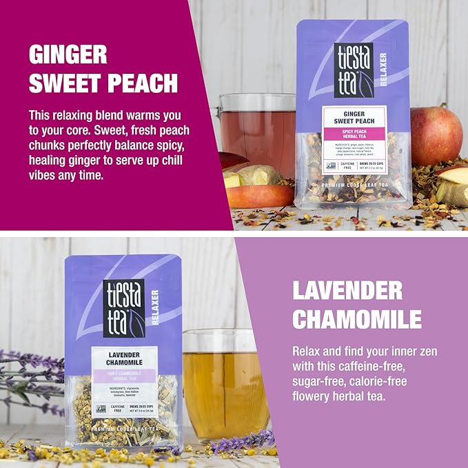 Tiesta Tea - Herbal Loose Leaf Tea Gift Box Set, Medium to Non-Caffeinated Assorted Blends, 5 Pouches of Hot & Iced Brews Variety Pack, Chamomile, Ginger, Citrus and Lavender Herbal