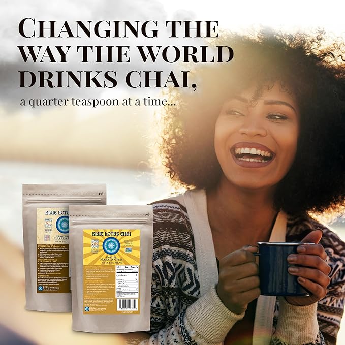 Blue Lotus Chai – Organic Rooibos Masala Chai - Makes 265 Cups – Caffeine-Free, No Steeping, No Gluten - 8 Ounce Masala Chai Powder with Organic Spices – Authentic Indian Tea