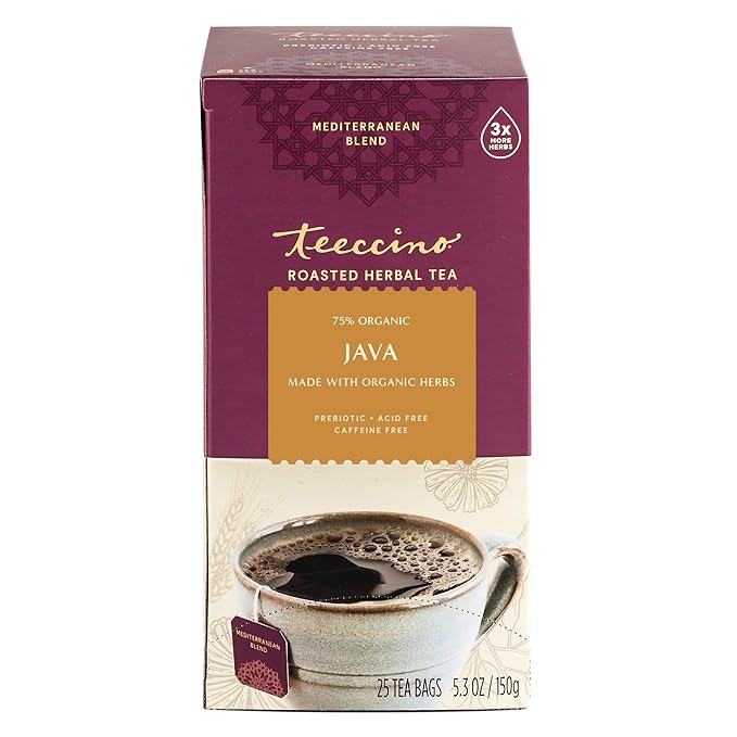 Teeccino Java Herbal Tea - Rich & Roasted Herbal Tea That’s Caffeine Free & Prebiotic for Natural Energy, 25 Tea Bags