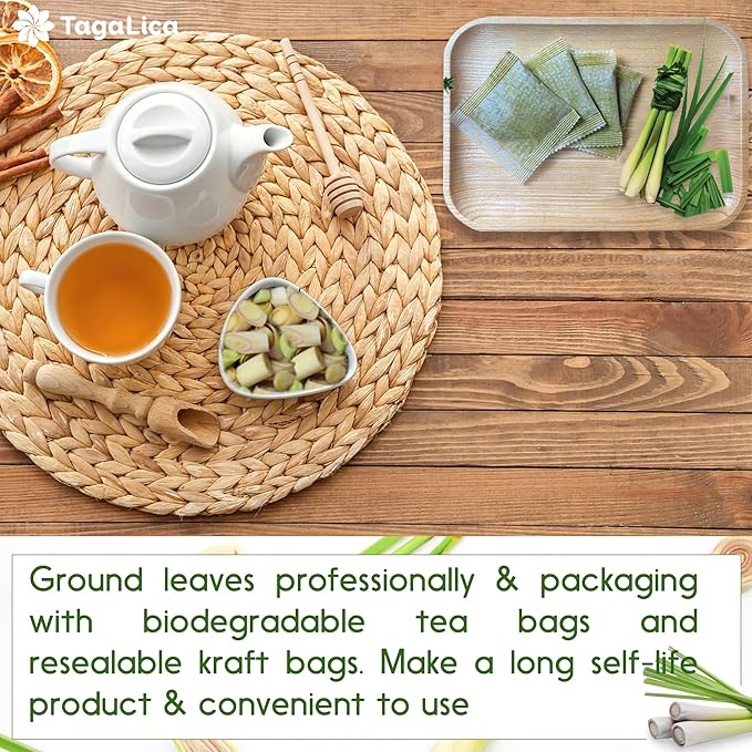 Tagalica, Premium 75 Lemongrass Tea Bags, 100% Natural & Pure Lemongrass leaves, Eco-Conscious Tea Bags, Lemongrass Herbal Tea. Lemongrass Leaf Tea. No Sugar, No Caffeine, No Gluten, Vegan.