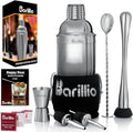 Barillio Mixology Bartender Kit - 8 pcs Stainless Steel Travel Cocktail Shaker Set with Bag - Bar Tools Set with Martini Shaker, Drink Mixer Spoon & Mojito Muddler for Cocktails, Pourers & Jigger