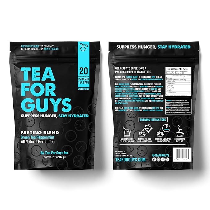 Tea For Guys: Fasting Tea – Strong Herbal Blend for Focus, Grit, and Control | – 20 Biodegradable Tea Bags