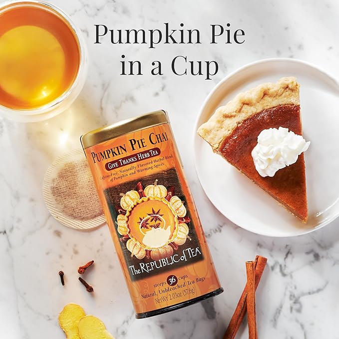 The Republic of Tea – Pumpkin Pie Chai Herbal Tea Tin, 36 Naturally Caffeine-Free Tea Bags