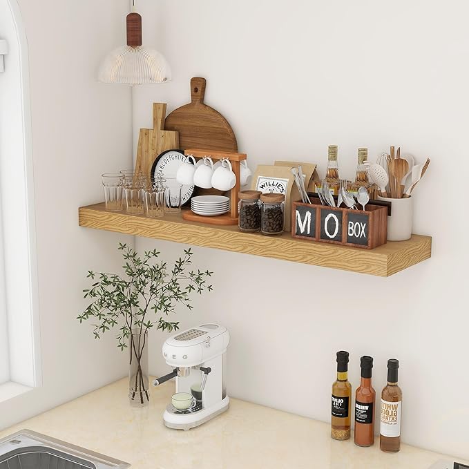 48 Inch Oak Floating Shelf | 12 Inch Deep Floating Shelves Set of 1 | 48" D x 12" D Rustic Wood Shelves for Wall | Deep Oak Shelves for Living Room Bathroom Laundry Room Kitchen