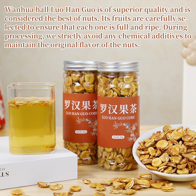 Wanhua Hall Luo Han Guo Dried Tea Premium Monk Fruit Natural Sweetener Siraitia Grosvenorii Tea 罗汉果芯 罗汉果茶 罗汉果 5.6oz/160g