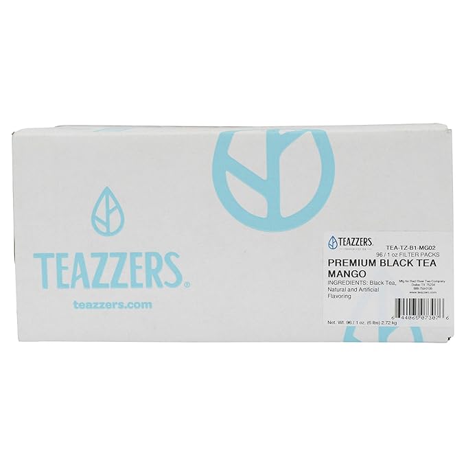 Teazzers Premium Mango Black Tea Bags– Great for Foodservice Commercial Ice Tea Brewers | Unsweetened USA-Made Bulk Green Tea for Restaurants, Cafés & Home Brewing (1 Ounce, 96 Count)