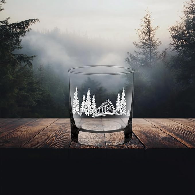 C M Cabin In The Woods Whiskey Rocks Glass - Cabin Themed Gift for Men and Women - 11 oz.