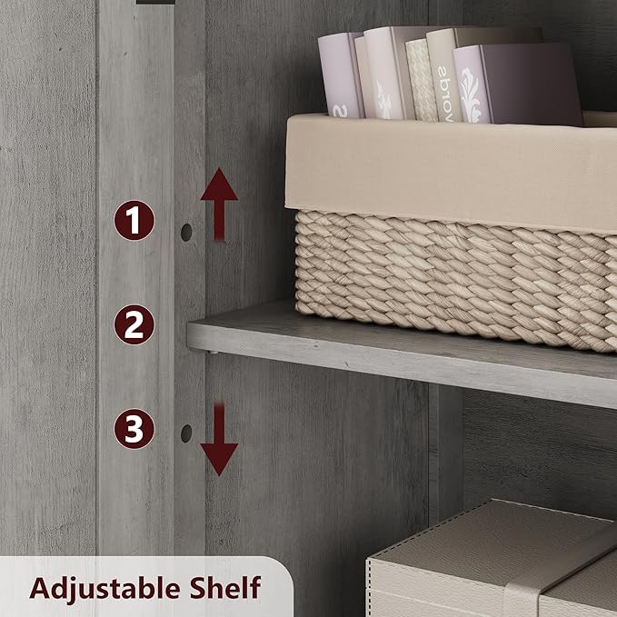 Storage Cabinets, 54 Inch Tall Hutch Bar Cabinet with Glass Doors and Adjustable Shelves, Wooden Kitchen Pantry Storage Cabinet, for Living Room