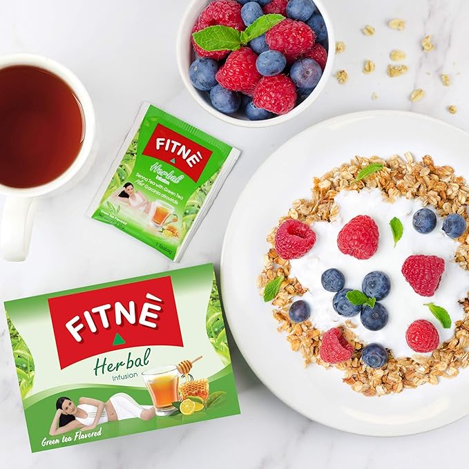 FITNÈ Green Tea Herbal Honey Lemon With Garcinia Senna Infusion Gentle Detox Cleanse High Antioxidant No Calories Stevia Sweetener, 15 Tea Bags