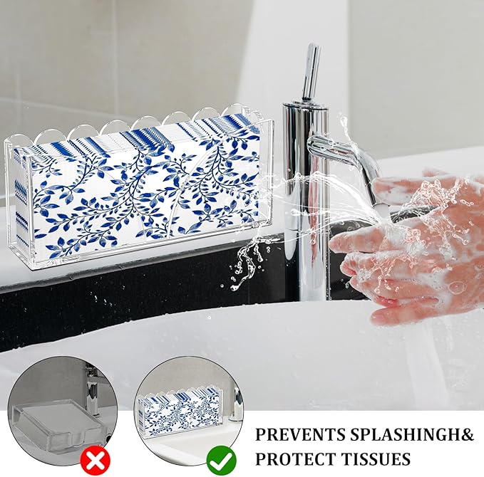 Acrylic Guest Towel Holder Scalloped Tray Set of 2 for Bathroom Clear Waterproof Disposable Paper Hand Towel Napkin Holder Stand with Non-Slip Pads for Table Home Kitchen Vanity Counter Hotel