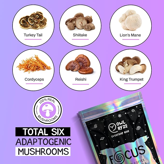OwlRyze Mushroom Coffee Focus with Coconut Milk and 6 Adaptogenic Mushrooms, MCT Oil, Premium Instant Coffee for Better Energy, Focus, Digestion, Immunity with Lions Mane & Turkey Tail, 30 servings