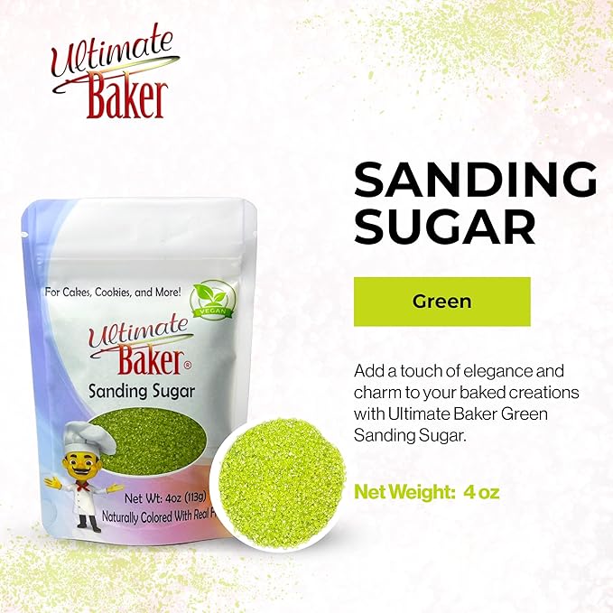 Ultimate Baker - Sanding Sugar, Green - Vibrant, Naturally Colored Baking & Decorating Sugar, Perfect for Sprinkling on Cakes, Desserts & Confections, Medium Crystal - 4oz