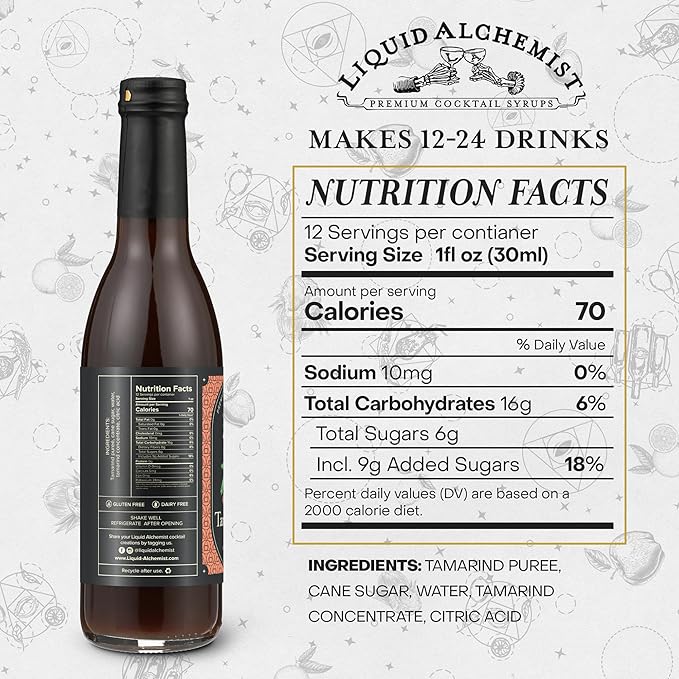 Liquid Alchemist Tamarind Syrup for Cocktails - Real Ingredients Make our Tamarindo Syrup the Perfect Spicy Margarita Mix - Made with Fresh Tamarind Puree & All Natural Tamarind Concentrate (12.7 oz)