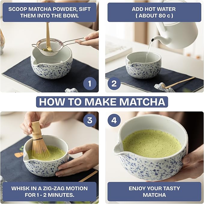 Matcha Whisk Set 8 Pcs Matcha Set with Matcha Bowl (Chawan), Matcha Whisk, Holder & Accessories – Complete Matcha Kit for Ceremony, Traditional Tea Set for Making Latte, Gift for Family & Friends