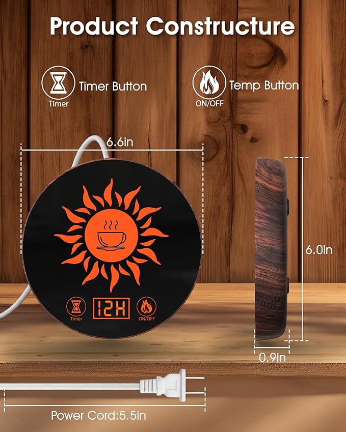 Coffee Warmer for Desk with Auto Shut Off, Coffee Mug Warmer for Desk with Auto Shut Off,2 Adjustable Temperatures & 1-12 Hours Timer (Xmas Coffee Gifts)