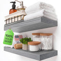 BAOBAB WORKSHOP Wood Floating Shelves for Wall - Rustic Shelf 16 inch - Grey Bathroom Shelves - Solid Wood Shelves for Wall for Bedroom Kitchen Living Room - Gray Finish, 16W × 6.7D, Set of 2