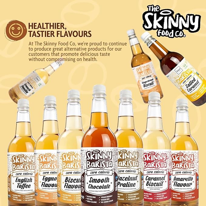 Skinny Food Co Hazelnut Praline Syrup Zero Calorie 35 Fl Oz - Sugar Free Hazelnut Coffee Syrups For Tea, Hot Chocolate, Fruit, Baking, Protein Drinks - Vegan-Friendly, Gluten-Free & Fat-Free