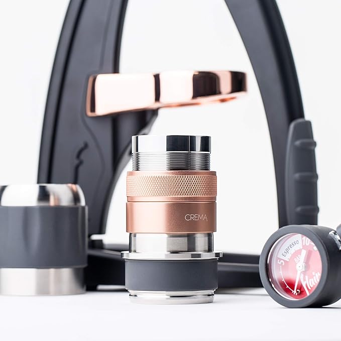 CREMA Coffee Products 46mm Hand Tamper & Coffee Distributor V2 | Compatible with Flair Pro and Pro 2 Portafilter | Double-Sided, Adjustable Depth Tool|Made with Durable 304 Stainless Steel|Rose Gold