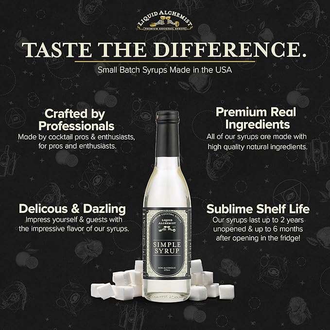 Liquid Alchemist Simple Syrup for Cocktails - Real Ingredients Make our Simple Sugar Syrup the Perfect Old Fashioned Mix - Our Drink Mix is Non-GMO Gluten Free & Vegan (12.7 oz)
