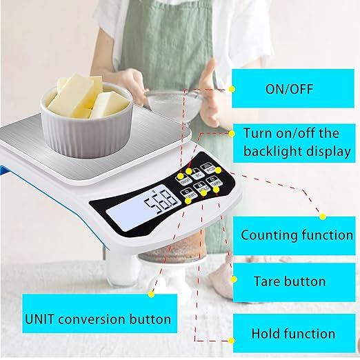 11lb/5kg Rechargeable Digital Kitchen Scale, 0.1g/0.001oz Precision Food Scale, Digital Grams and Ounces for Weight Loss, Baking,Cooking and Meal Prep,7 Units with Tare Function and Backlit LCD