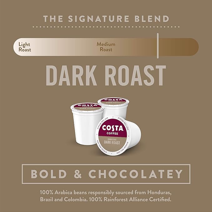 Costa Coffee Dark Roast Single Serve Pods - Signature Blend - 10 ct Box (Pack of 6)